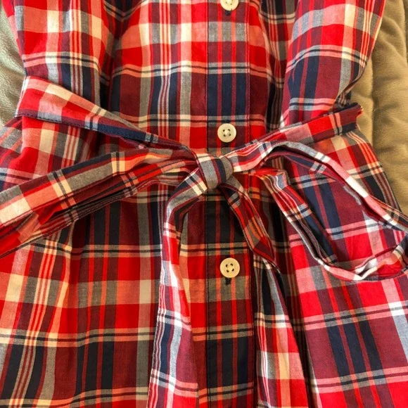J Crew Factory women's cotton red, white & blue plaid belted dress. Size 6 - Picture 9 of 9